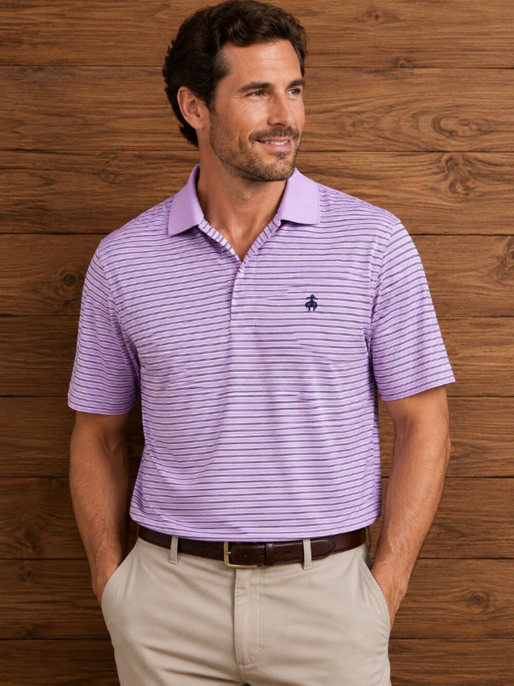 Brooks Brothers Performance Polo Shirt Men's XL Lavender Striped Golden Fleece